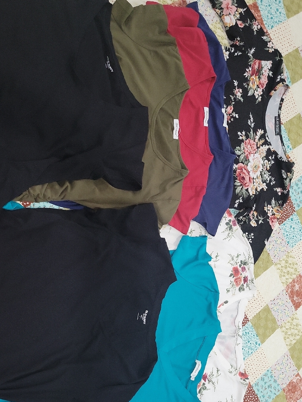 Assorted Lot of 8 MATERNITY Tees - Black, Olive, Red, Navy, Teal, and Floral